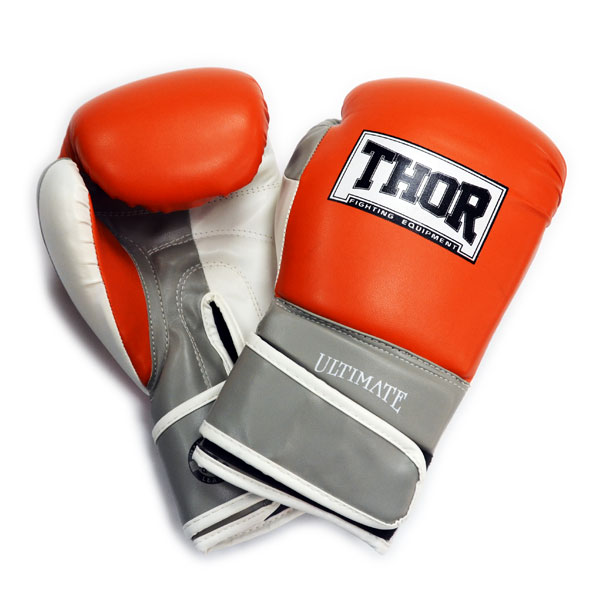 Перчатки боксерские THOR ULTIMATE 10oz /PU /оранжево-бело-серые
